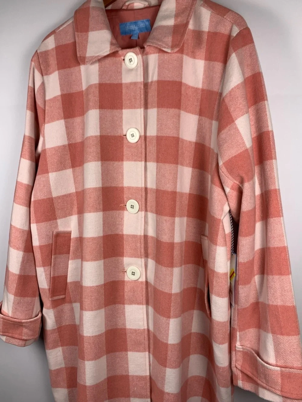 Draper James RSVP XXL Pink Gingham Plaid Coat Lined Button Front NWT